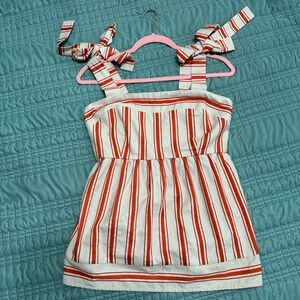 Striped CAbi Tie-Shoulder Summer Tank Top - White and Orange